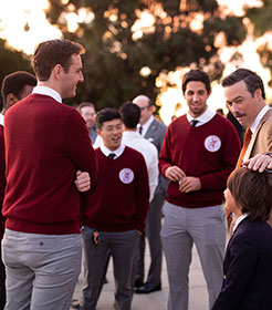 male students wearing Crimson Circle sweaters